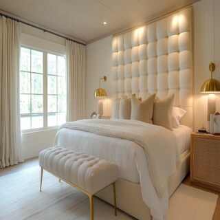 Contemporary Master Bedroom Design with Cream Fabricated Wall Panel